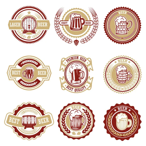 Набор Винтажных Пивных Этикеток Элементы Оформления Логотипа Этикетки Эмблемы Вывески — стоковый вектор
