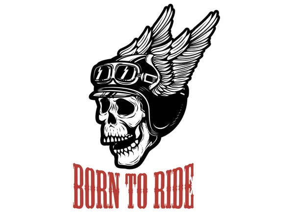 Born Ride Human Skull Winged Helmet Design Element Logo Label — Stock Vector