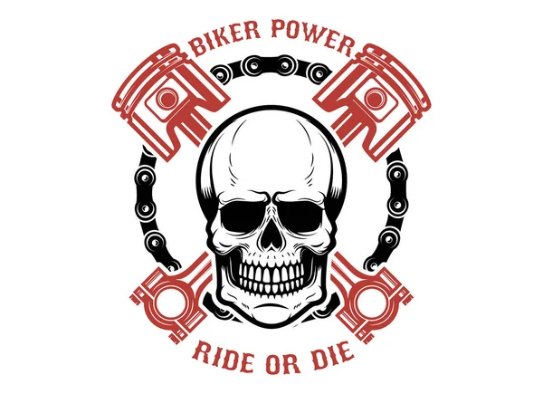 Biker Moci Jezdit Nebo Zemřít Lidská Lebka Zkřížené Písty Návrh — Stockový vektor