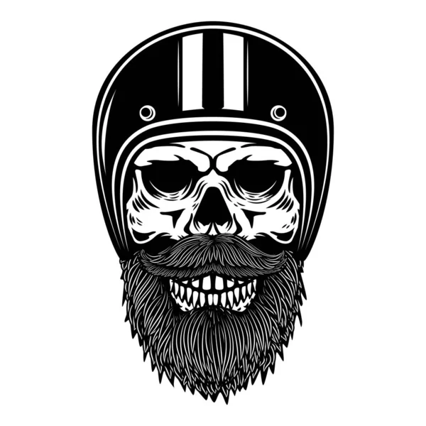 Abbildung Eines Bärtigen Totenkopfes Rennfahrerhelm Designelement Für Logo Etikett Emblem — Stockvektor