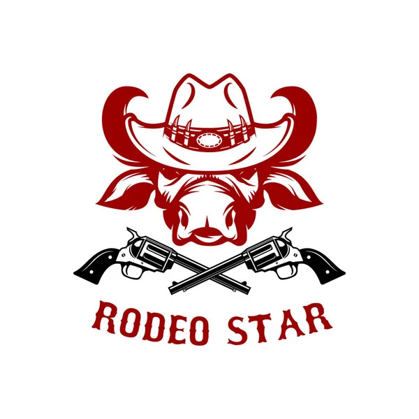 Rodeo Star Buffalo Huvudet Cowboyhatt Design Element För Affisch Kort — Stock vektor