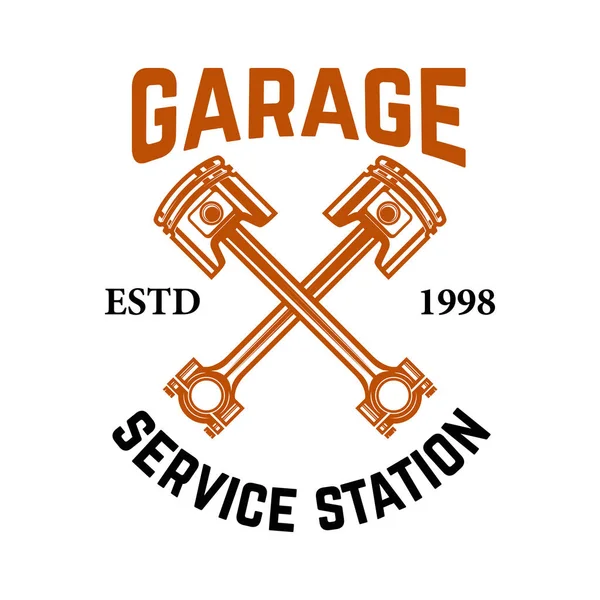 Garage Tankstelle Emblem Mit Gekreuzten Kolben Autoreparatur Designelement Für Logo — Stockvektor