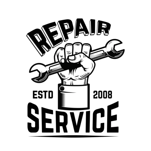Reparaturservice Menschenhand Mit Schraubenschlüssel Designelement Für Logo Etikett Emblem Schild — Stockvektor