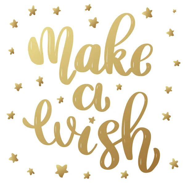 Make Wish Lettering Phrase Golden Style Isolated White Background Design — Stock Vector