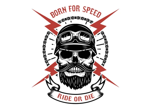 Born Speed Ride Die Human Skull Crossed Lightning Design Element — Stock Vector