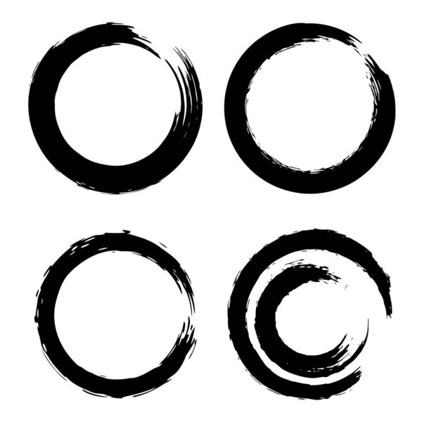 Set of black brush strokes in the form of a circle. Design element for poster, card, sign, banner. Vector illustration