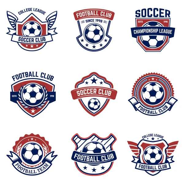 Uppsättning Fotboll Fotboll Emblem Design Element För Logotyp Etikett Emblem — Stock vektor