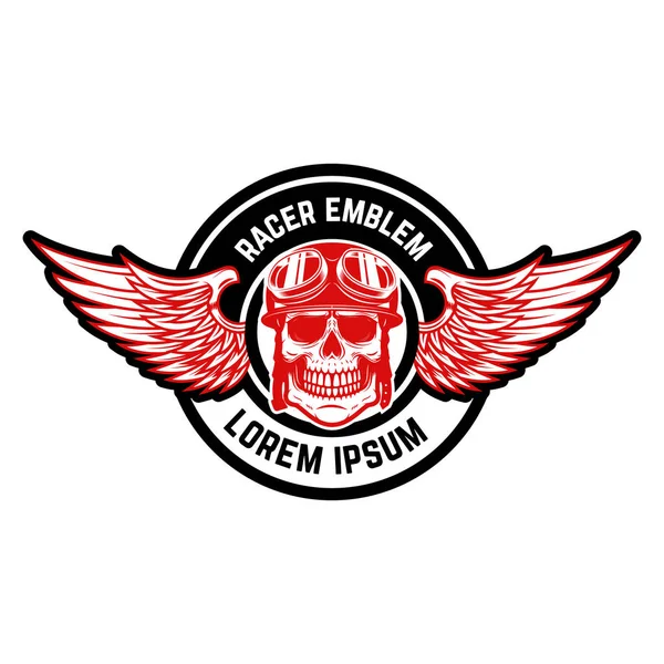 Modelo Emblema Com Crânio Motociclista Asas Elemento Design Para Logotipo — Vetor de Stock