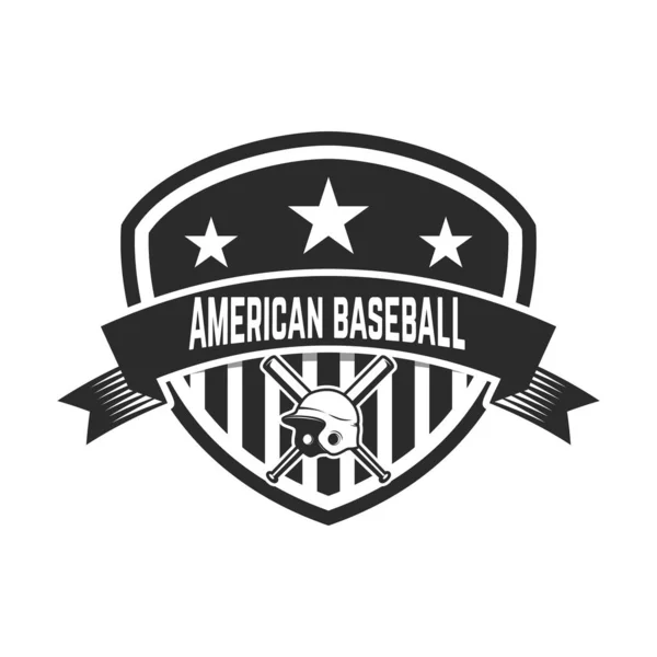 Эмблема Скрещенной Бейсбольной Битой Бейсбольным Шлемом Элемент Дизайна Логотипа Этикетки — стоковый вектор