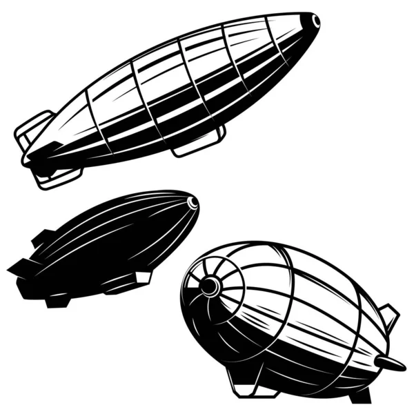 Set Aerostat Illustrations White Background Airships Zeppelins Design Elements Logo — Stock Vector