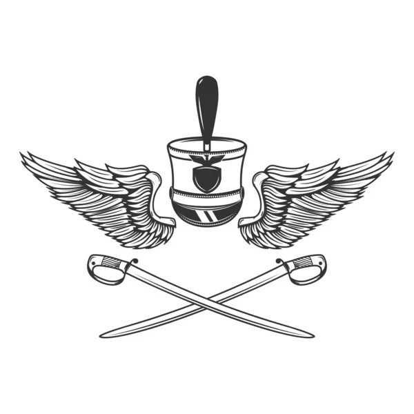 Godło Szablon Szablami Skrzydła Kapelusz Hussar Element Projektu Logo Etykieta — Wektor stockowy