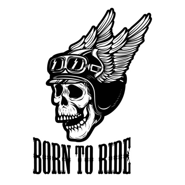 天生的骑行 戴有翅膀头盔的人头骨徽标 标志的设计元素 向量例证 — 图库矢量图片