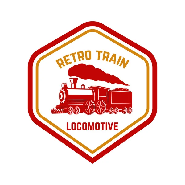 Modelo Emblema Com Trem Retro Estrada Ferroviária Locomotiva Elemento Design — Vetor de Stock