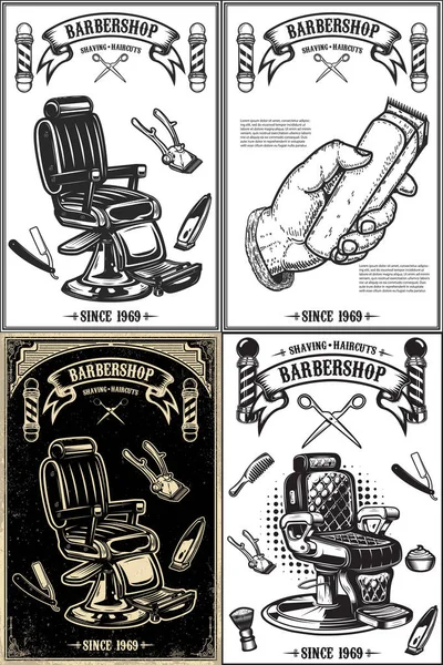 Set Barber Shop Poster Templates Design Element Logo Label Emblem — Stock Vector