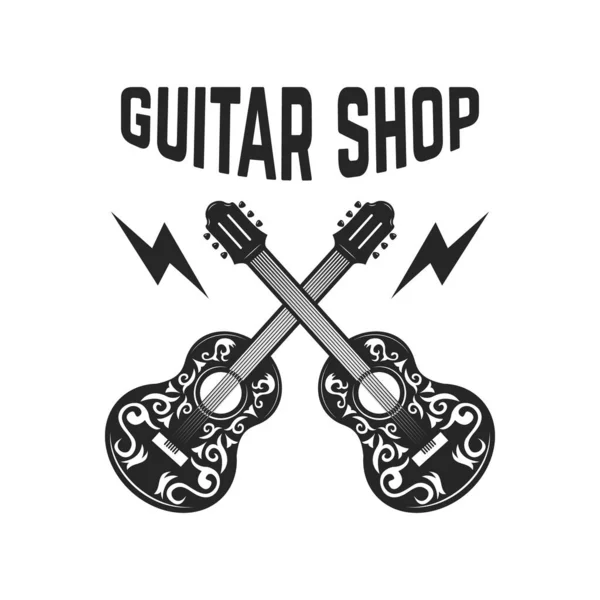 Emblema Con Guitarras Cruzadas Elementos Diseño Para Logo Etiqueta Cartel — Archivo Imágenes Vectoriales