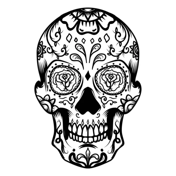 Cukor Koponya Elszigetelt Fehér Background Halottak Napja Dia Los Muertos — Stock Vector