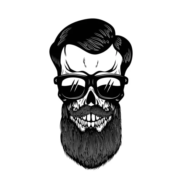 Calavera Barbuda Con Gafas Sol Elemento Diseño Para Póster Camiseta — Vector de stock