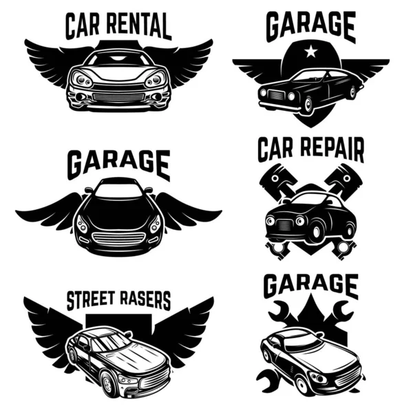 Riparazione Auto Garage Emblemi Servizio Auto Elementi Design Logo Etichetta — Vettoriale Stock
