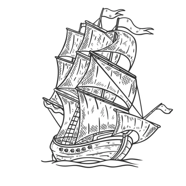 手绘的海船例证在白色背景 会徽的设计元素 矢量图像 — 图库矢量图片