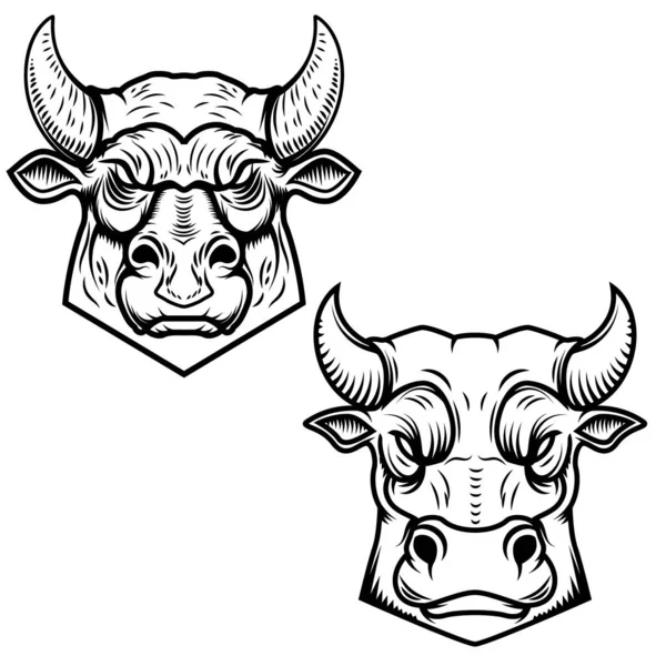 Bull Huvuden Illustrationer Isolerad Vit Bakgrund Design Element För Logotyp — Stock vektor