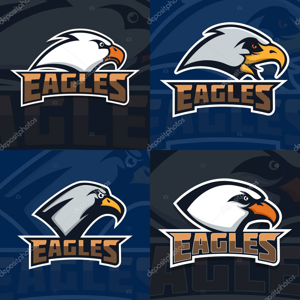 Eagles. Set of emblem template with eagle head. sport team mascot. Vector illustration