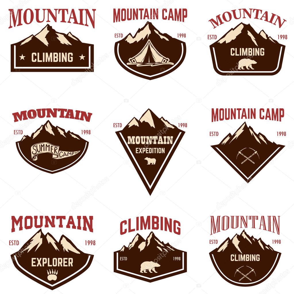 Mountain camp emblem templates. Design element for logo, label, emblem, sign. Vector illustration