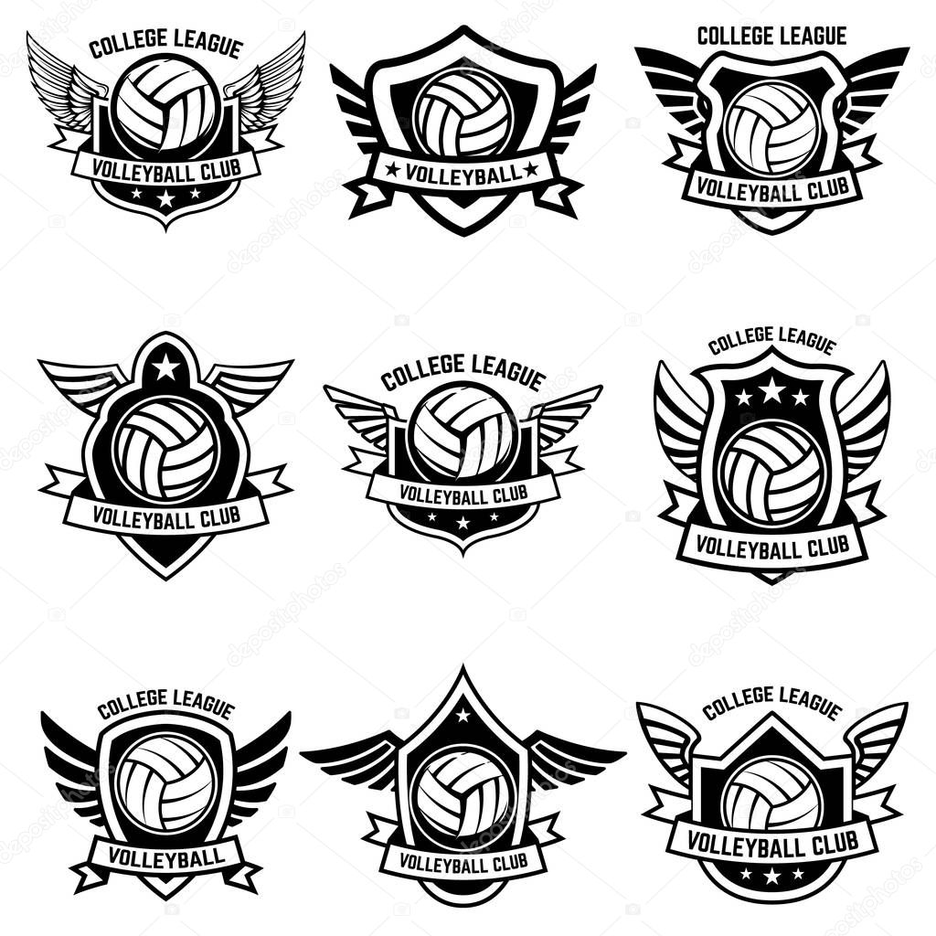 Volleyball emblems on white background. Design element for logo, label, emblem, sign, badge. Vector illustration