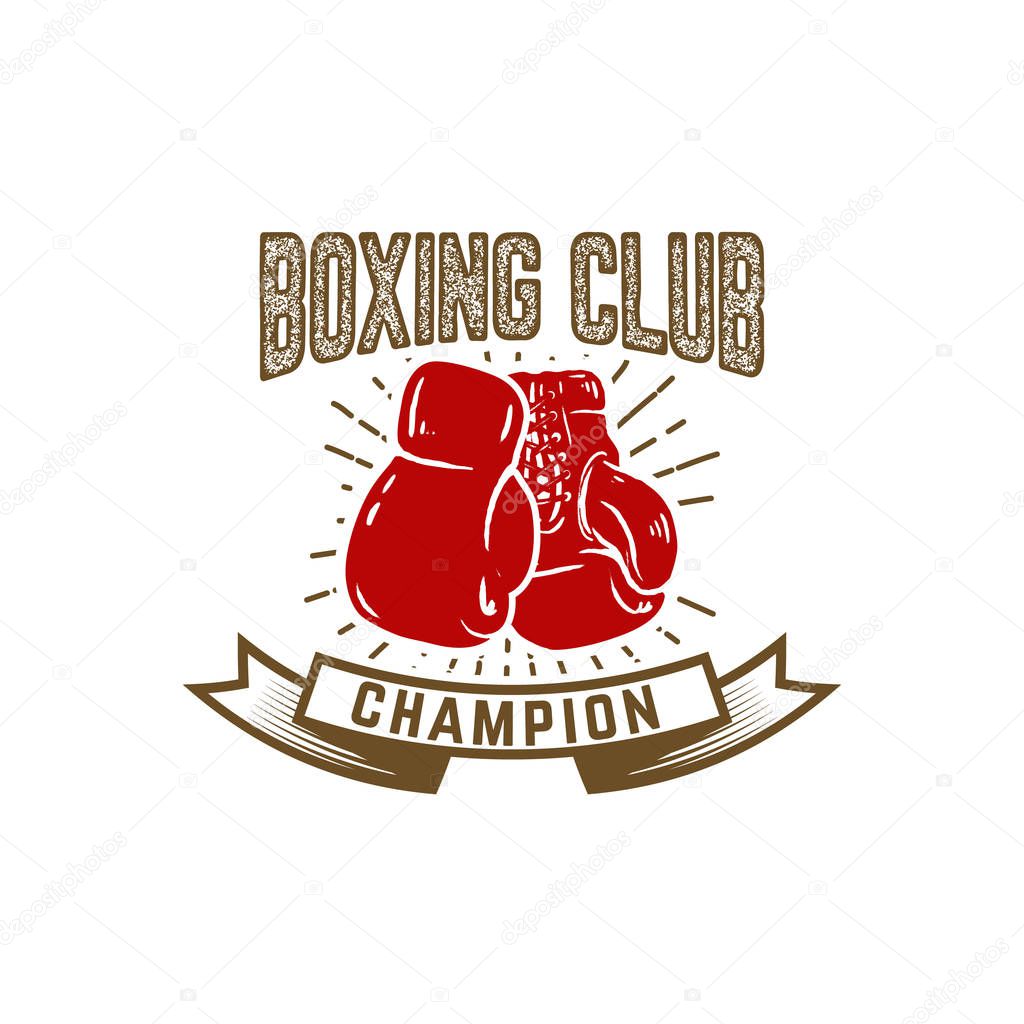 Boxing club. Emblem with boxing hand drawn boxing glove. Design element for logo, label, emblem, sign. Vector illustration