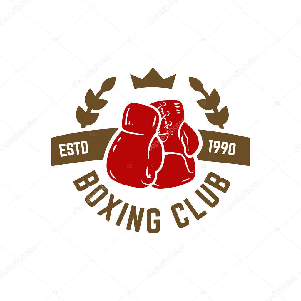 Boxing club. Emblem with boxing hand drawn boxing glove. Design element for logo, label, emblem, sign. Vector illustration