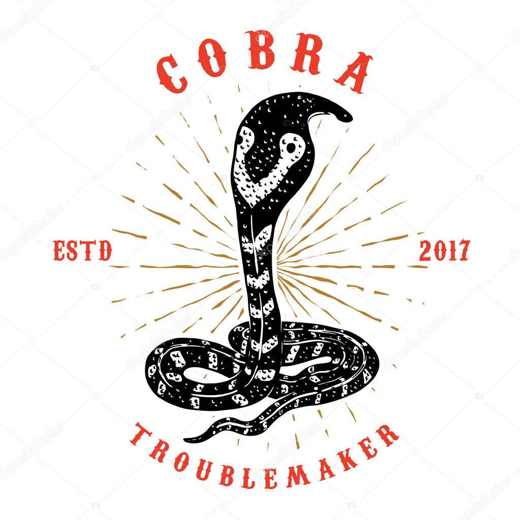 Cobra. Snake illustration on grunge background. Design element or poster, card, print, emblem, sign. Vector image