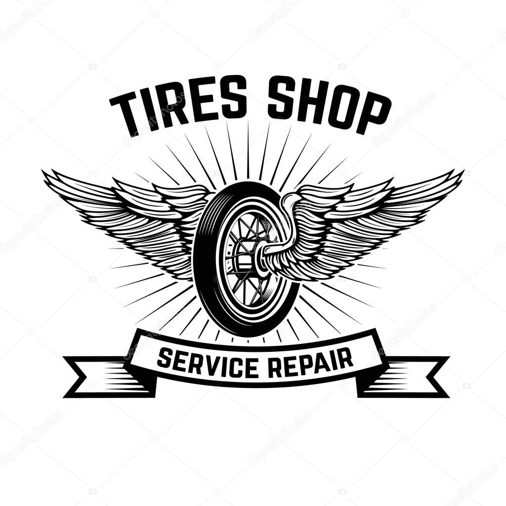 Garage. Service station. Car repair. Design element for logo, label, emblem, sign. Vector illustration