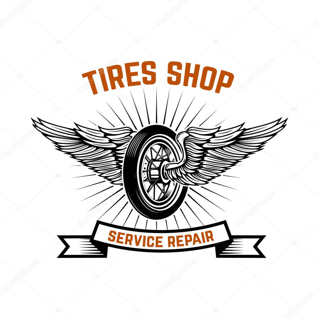 Garage. Service station. Car repair. Design element for logo, label, emblem, sign. Vector illustration