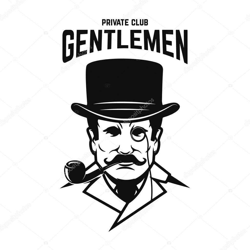 Private gentlemen club. Gentleman in retro hat and with smoking pipe. Vector illustration