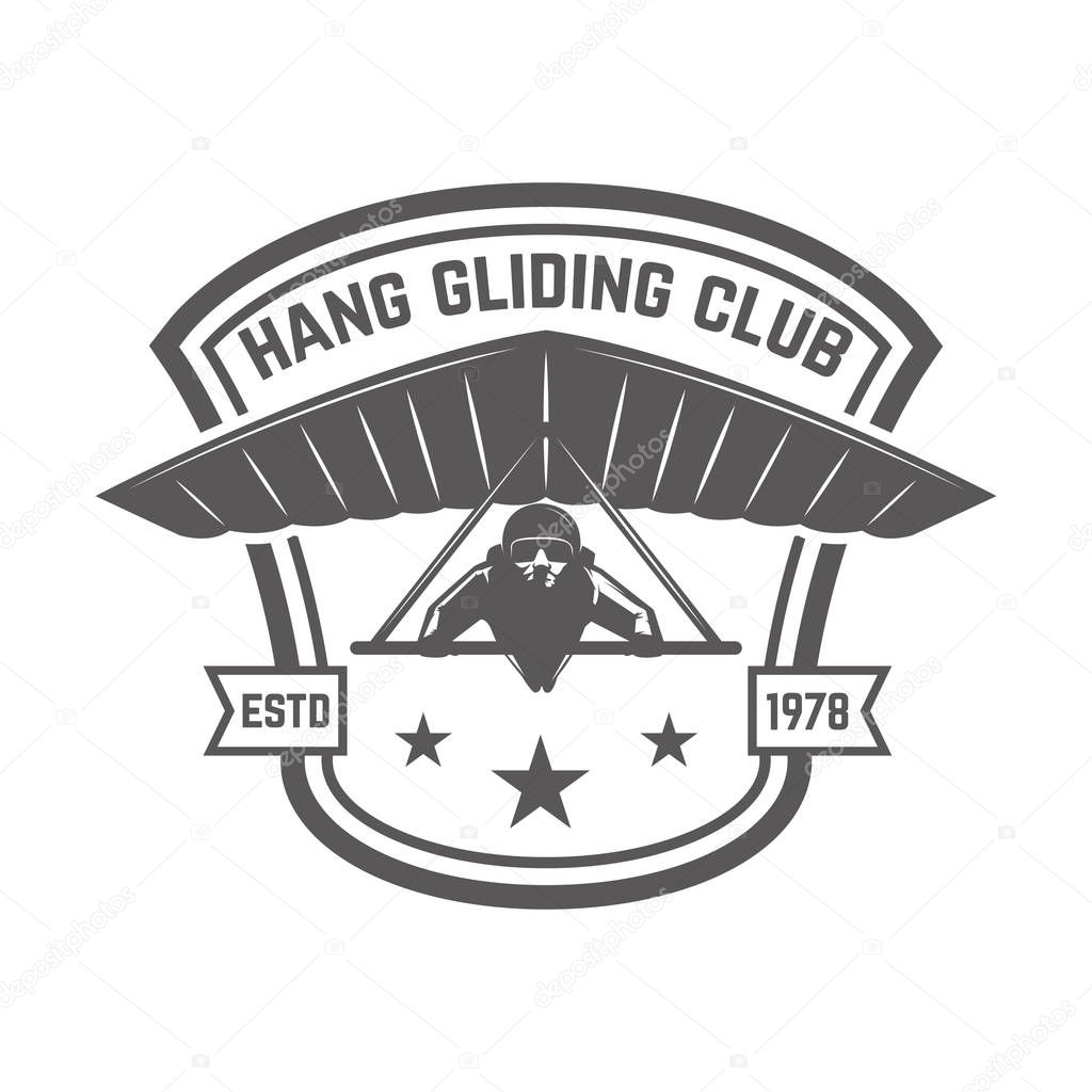 Hang gliding club emblem template. Design element for logo, label, emblem, sign. Vector illustration