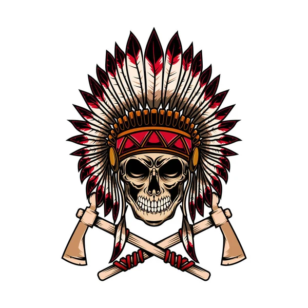Indischer Häuptlingsschädel Mit Gekreuzten Tomahawks Auf Weißem Hintergrund Designelement Für — Stockfoto