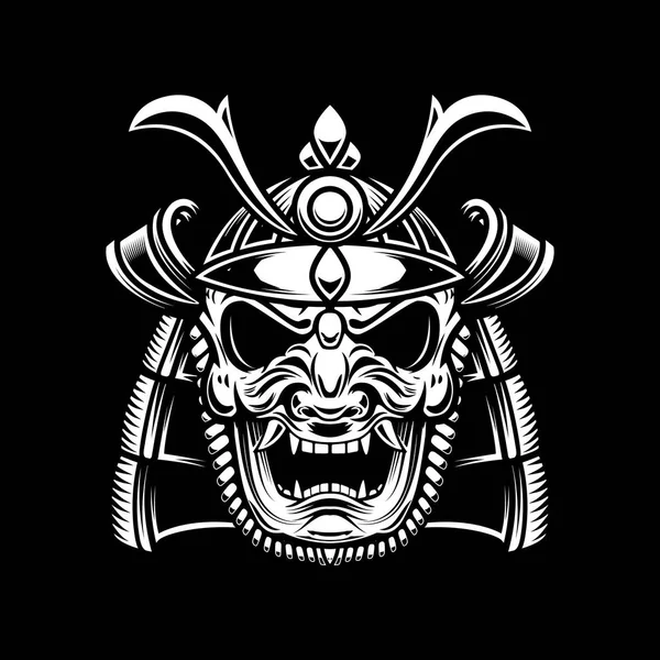 Ilustración Casco Samurai Estilo Tatuaje Aislado Sobre Fondo Oscuro Elemento —  Fotos de Stock
