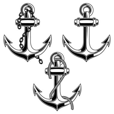 Set of vintage anchor illustrations. Design element for poster, card, logo, sign, emblem, label, badge. Vector image clipart