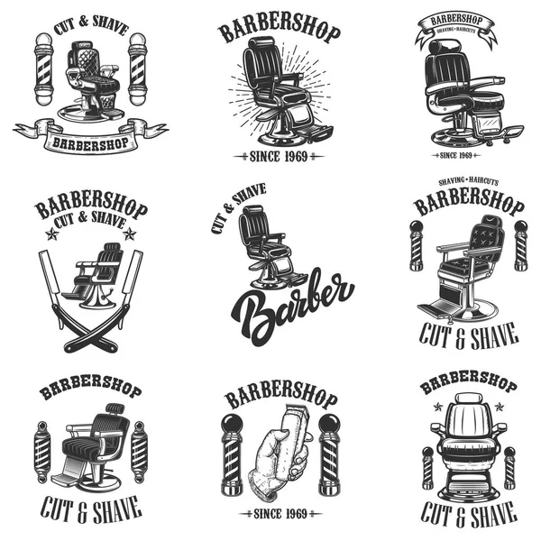 Sada Vintage Barber Shop Emblémy Holič Židle Odznaky Prvky Návrhu — Stock fotografie