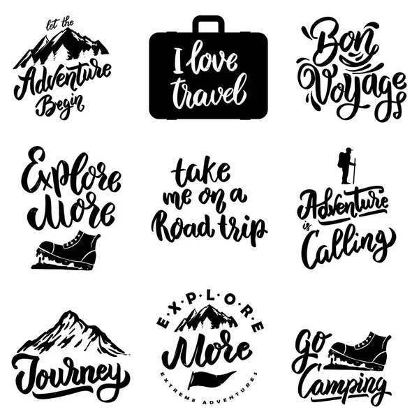 Seyahat ve macera Element Dağı, kamp, turizm ile yazı motivasyon ifadeler kümesi. Vektör çizim