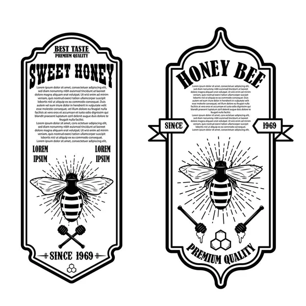 Vintage doğal bal el ilanı şablonları. Tasarım öğeleri için logo, etiket, işaret, rozet. Vektör çizim