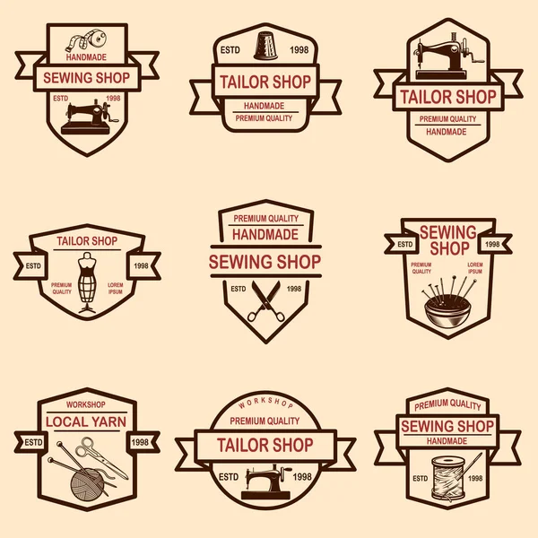Terzi Dükkanı Amblemler kümesi. Tasarım öğeleri için logo, etiket, işaret, rozet. Vektör çizim
