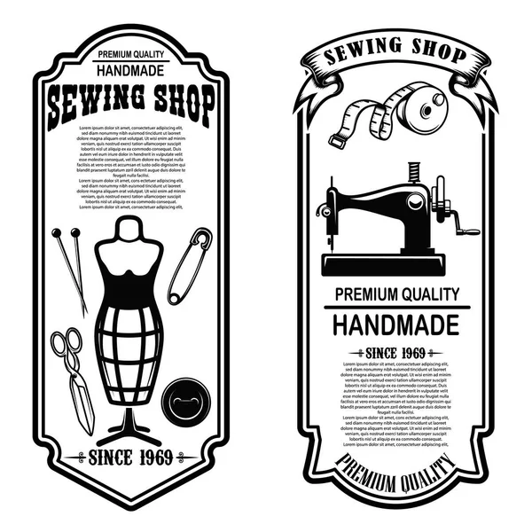 Vintage tailor shop flyer templates.  sew, tailor tools. Design elements for logo, label, sign, badge. Vector illustration