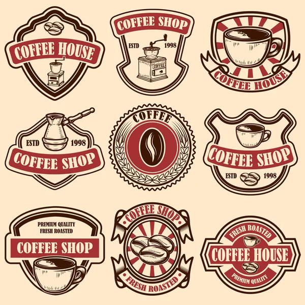 Vintage Kávézó Emblémák Halmaza Design Elemek Logo Címke Jelet Jelvény — Stock Fotó