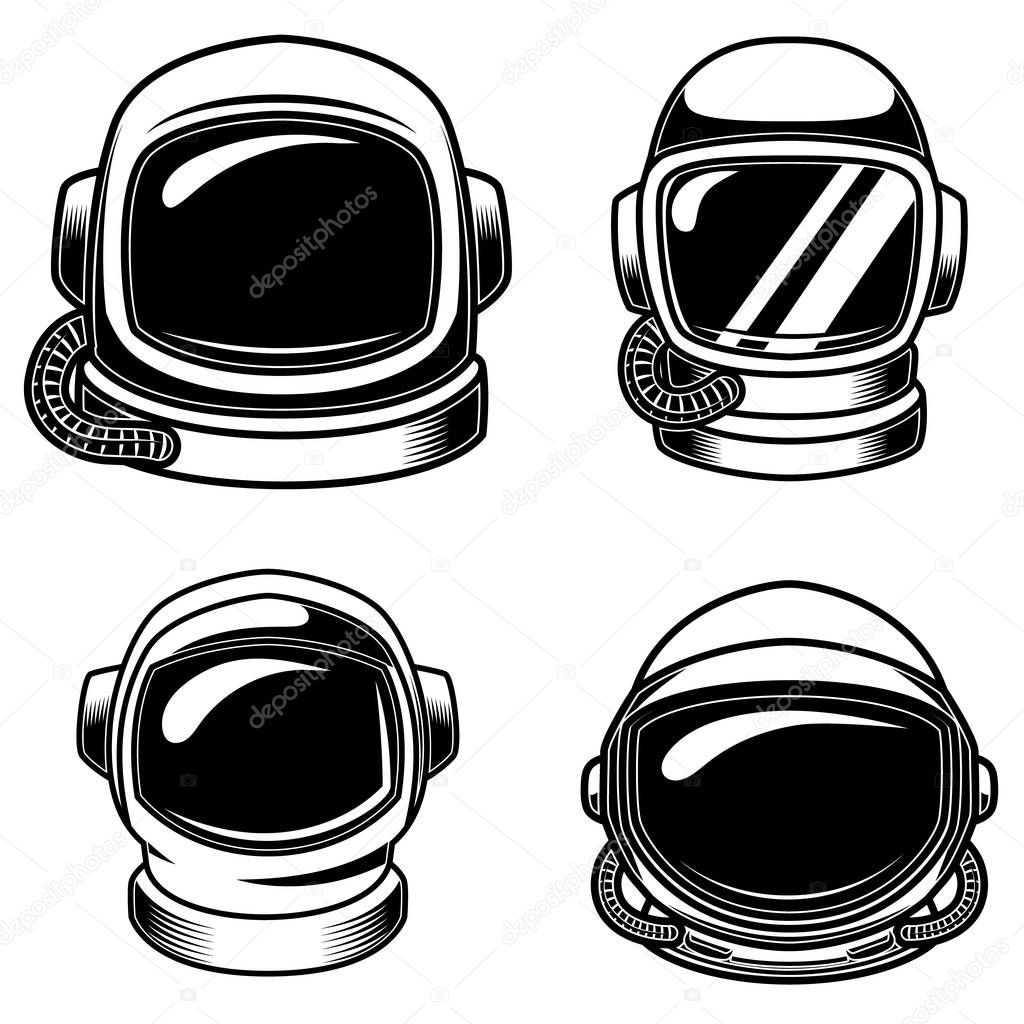 Set of spaceman helmets. Design elements for logo, label, sign, badge. Vector illustration