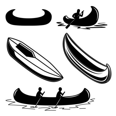 Set of canoe icons. Design element for logo, label, emblem, sign, badge. Vector illustration