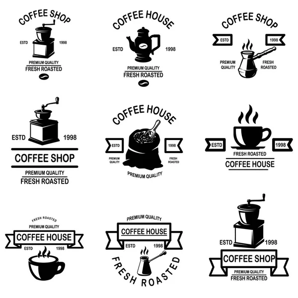 Set Coffee Shop Emblems Design Elements Logo Label Sign Badge — Stock Vector