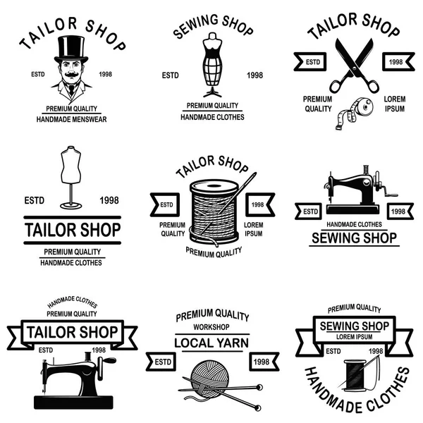 一套裁缝店的标志 徽章的设计元素 向量例证 — 图库矢量图片