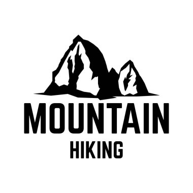 Dağ Hiking. Dağ tepe amblemi şablonu. Logo, amblem, etiket işareti için öğe tasarlayın. Vektör çizim