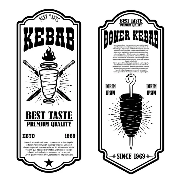 Zestaw Vintage Doner Kebab Ulotki Szablony Element Etykieta Godło Znak — Wektor stockowy