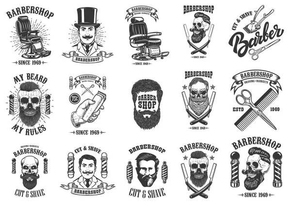 Ensemble Emblèmes Salon Coiffure Vintage Insignes Éléments Design Pour Logo — Image vectorielle